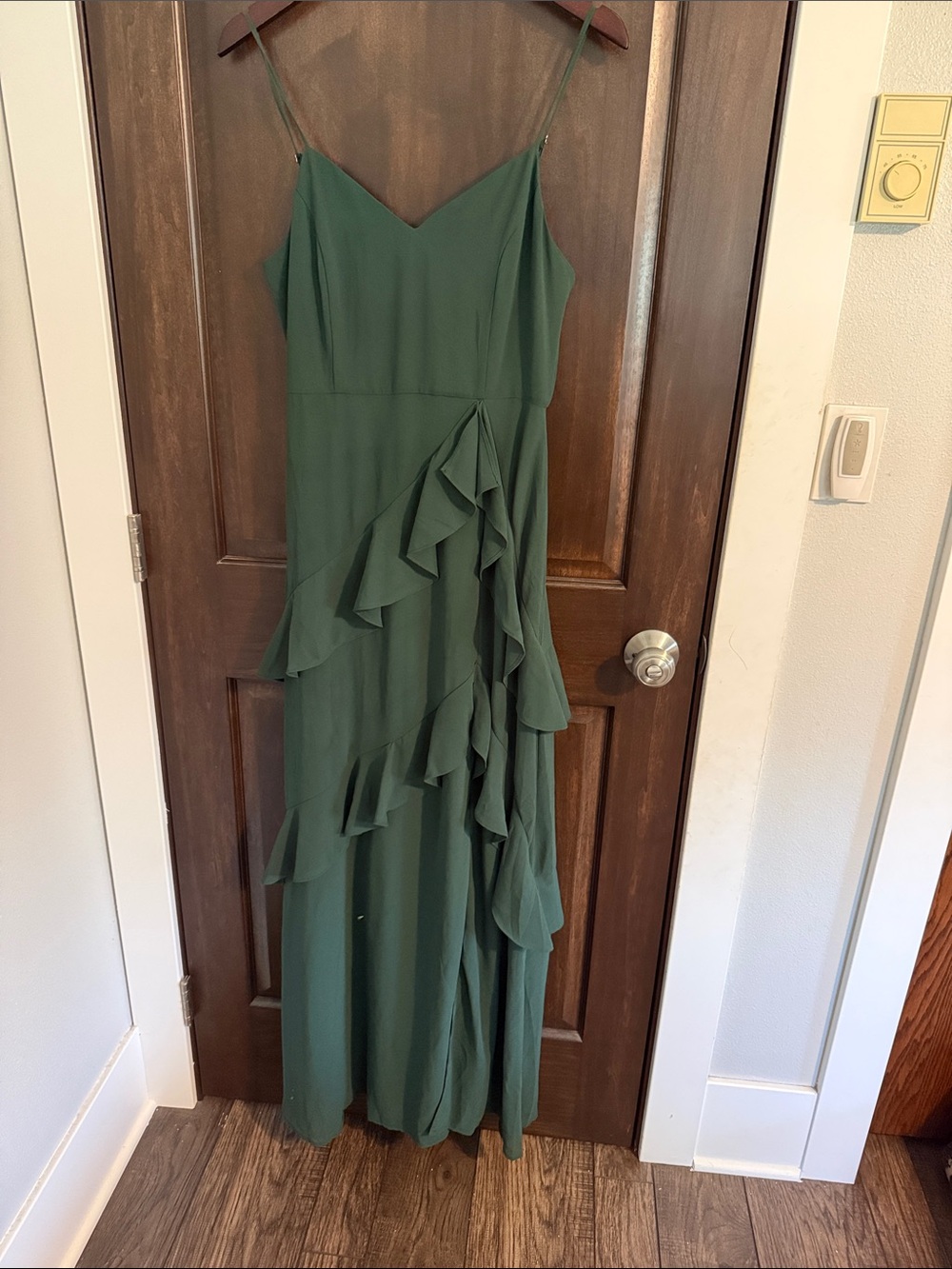 Lulu's Forest Green Ruffle Maxi Dress with V-Neck
